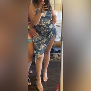 Ruched Floral Cocktail Dress